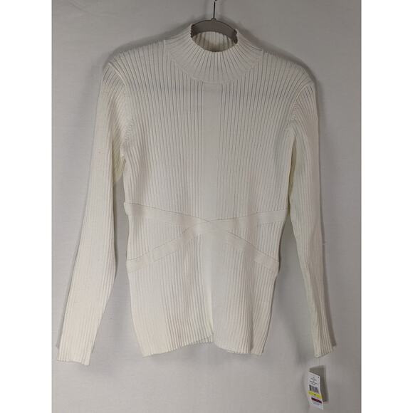 Fever Mock Neck‎ Sweater Whisper White Medium Top Fitted Soft Long Sleeve Knit - Picture 1 of 9